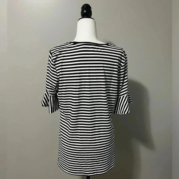 Isaac Mizrahi Shirt Sleeve Striped Scoop Neck Knit Top - Picture 8 of 11